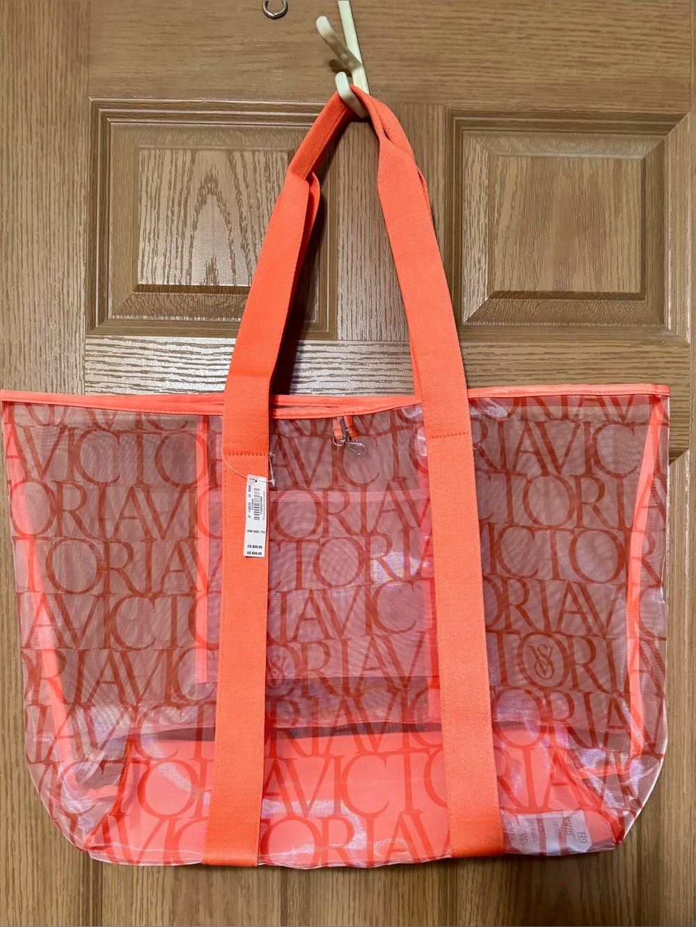 Victoria's Secret Coral Logo Mesh Tote